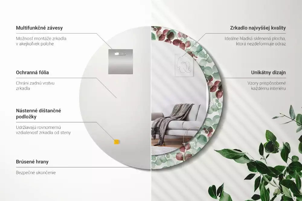 Miroir rond avec décoration Eucalyptus