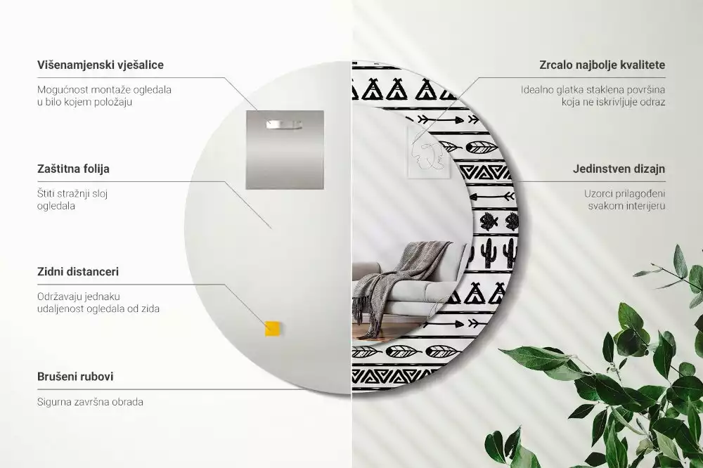 Miroir rond imprimé Boho minimaliste
