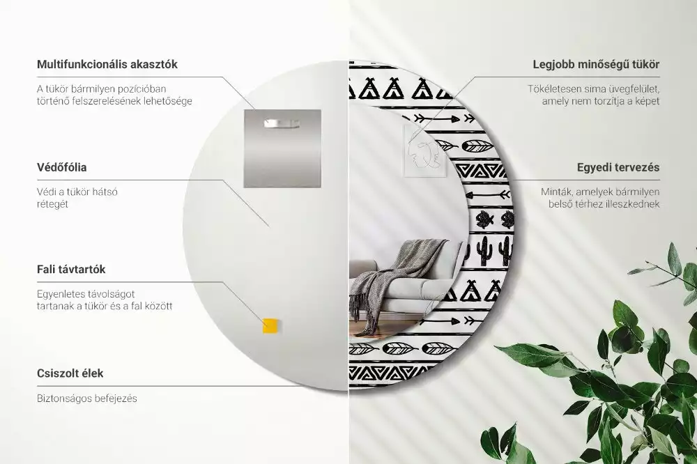 Miroir rond imprimé Boho minimaliste