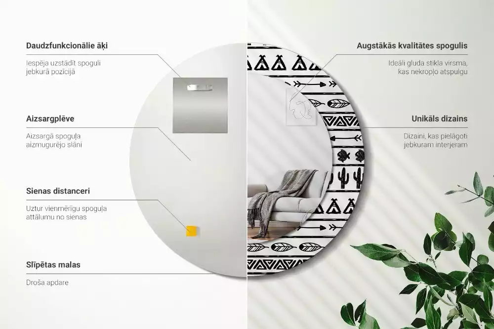 Miroir rond imprimé Boho minimaliste