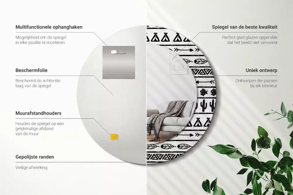 Miroir rond imprimé Boho minimaliste