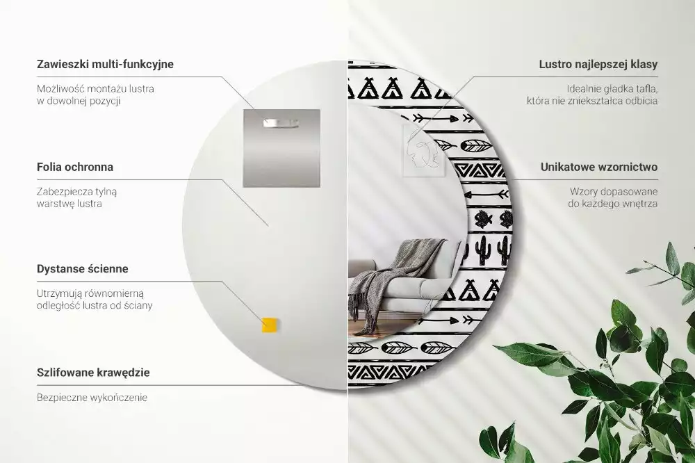 Miroir rond imprimé Boho minimaliste