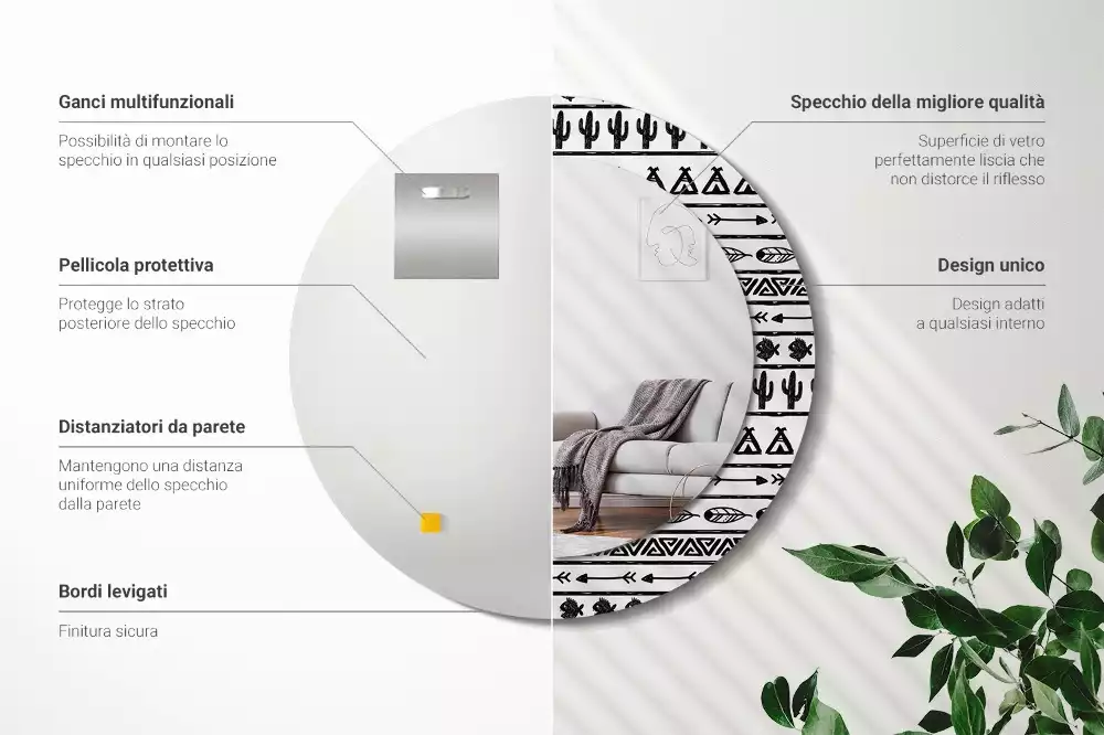 Miroir rond imprimé Boho minimaliste