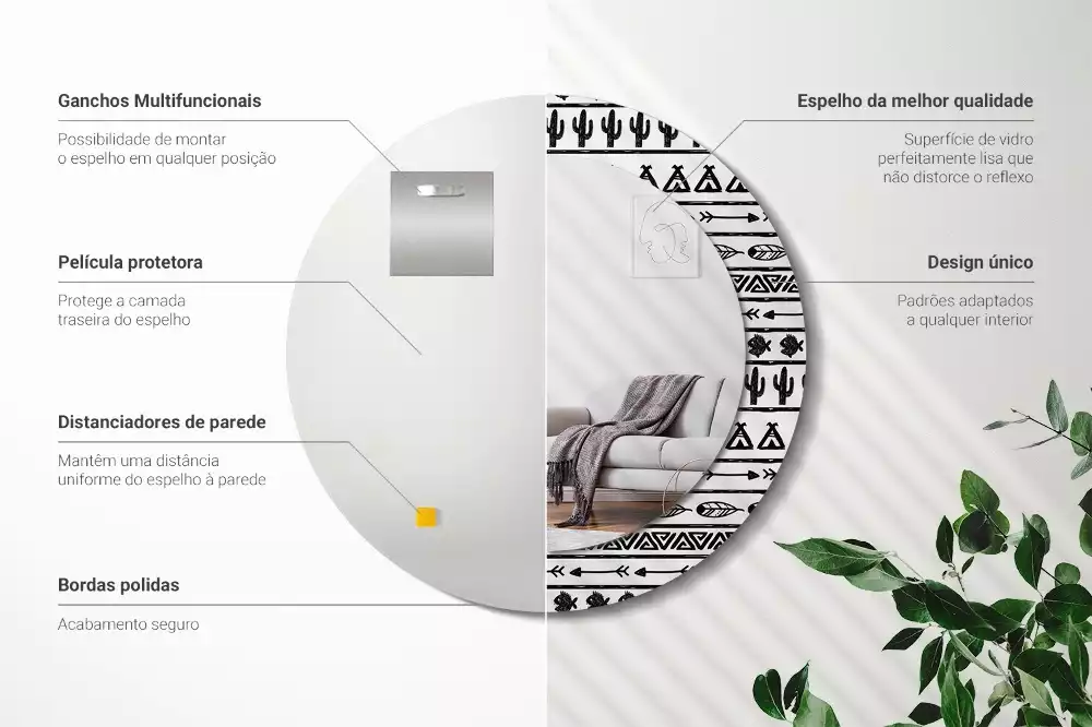 Miroir rond imprimé Boho minimaliste