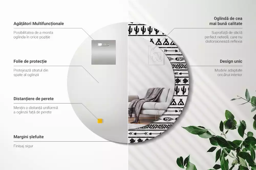 Miroir rond imprimé Boho minimaliste