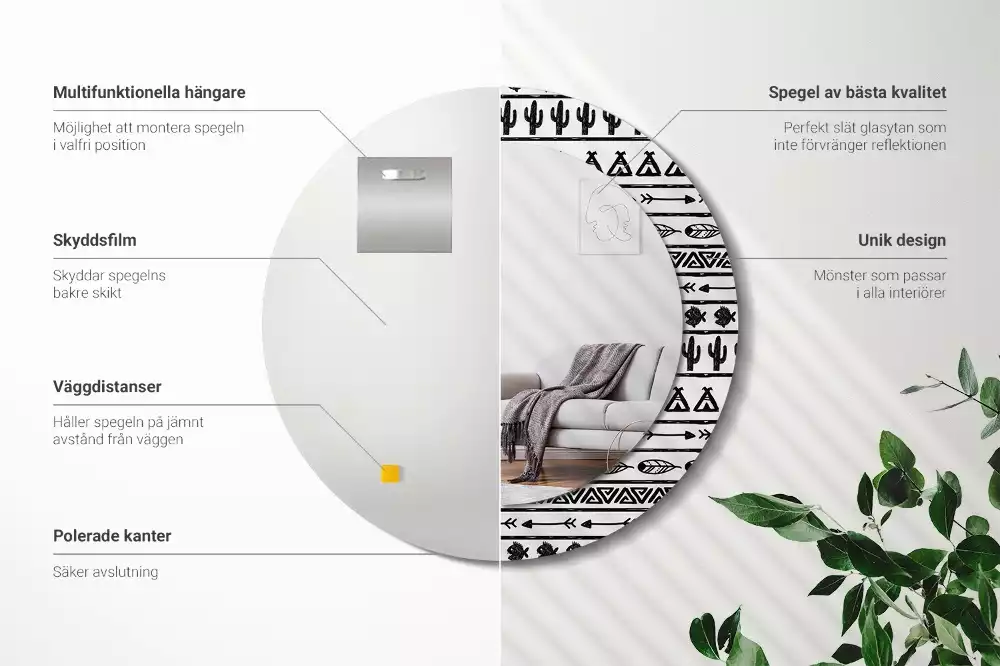 Miroir rond imprimé Boho minimaliste