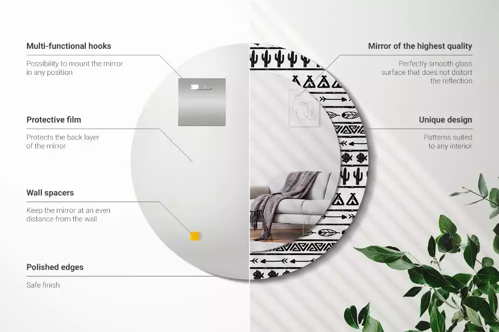 Miroir rond imprimé Boho minimaliste