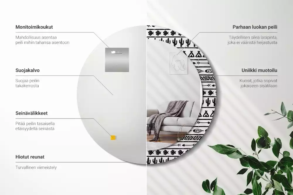 Miroir rond imprimé Boho minimaliste