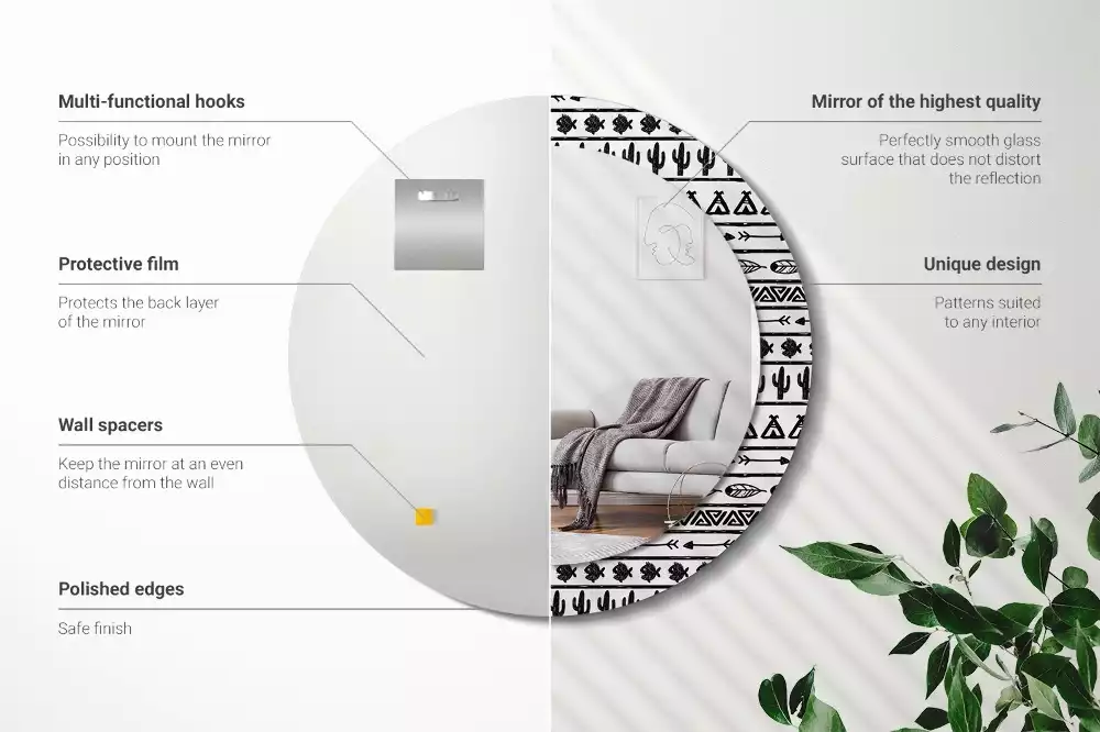 Miroir rond imprimé Boho minimaliste