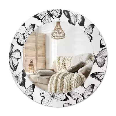 Miroir rond cadre avec impression Papillons