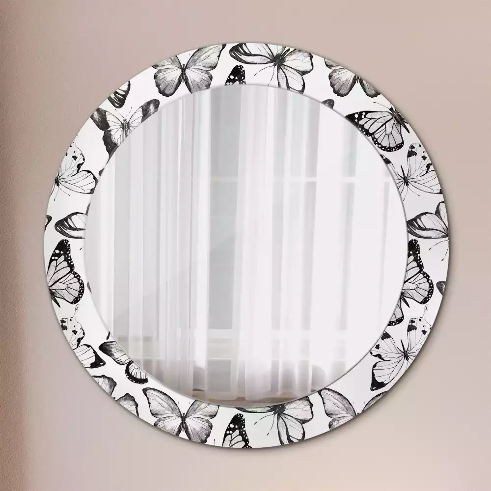 Miroir rond cadre avec impression Papillons
