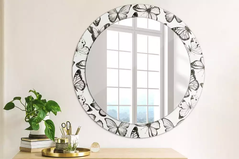 Miroir rond cadre avec impression Papillons