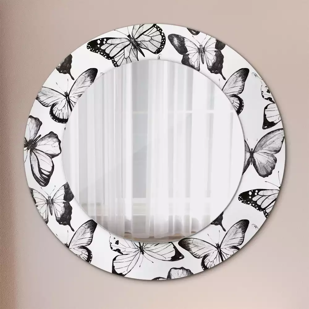 Miroir rond cadre avec impression Papillons