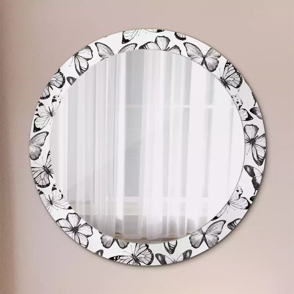 Miroir rond cadre avec impression Papillons