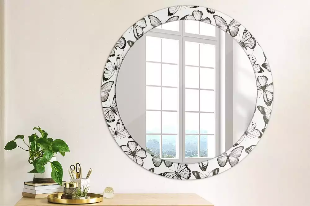 Miroir rond cadre avec impression Papillons