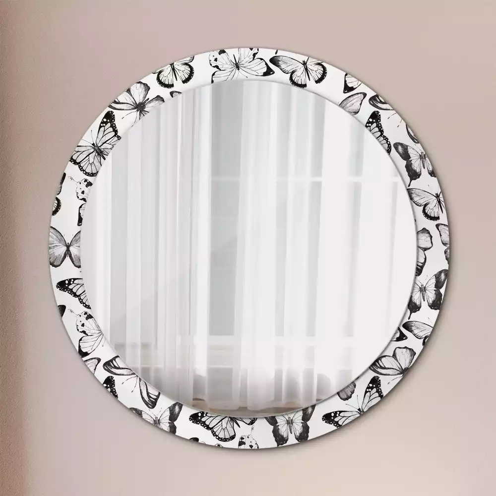Miroir rond cadre avec impression Papillons