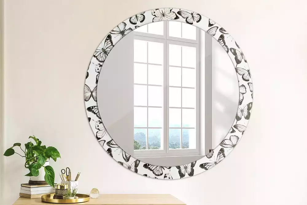 Miroir rond cadre avec impression Papillons