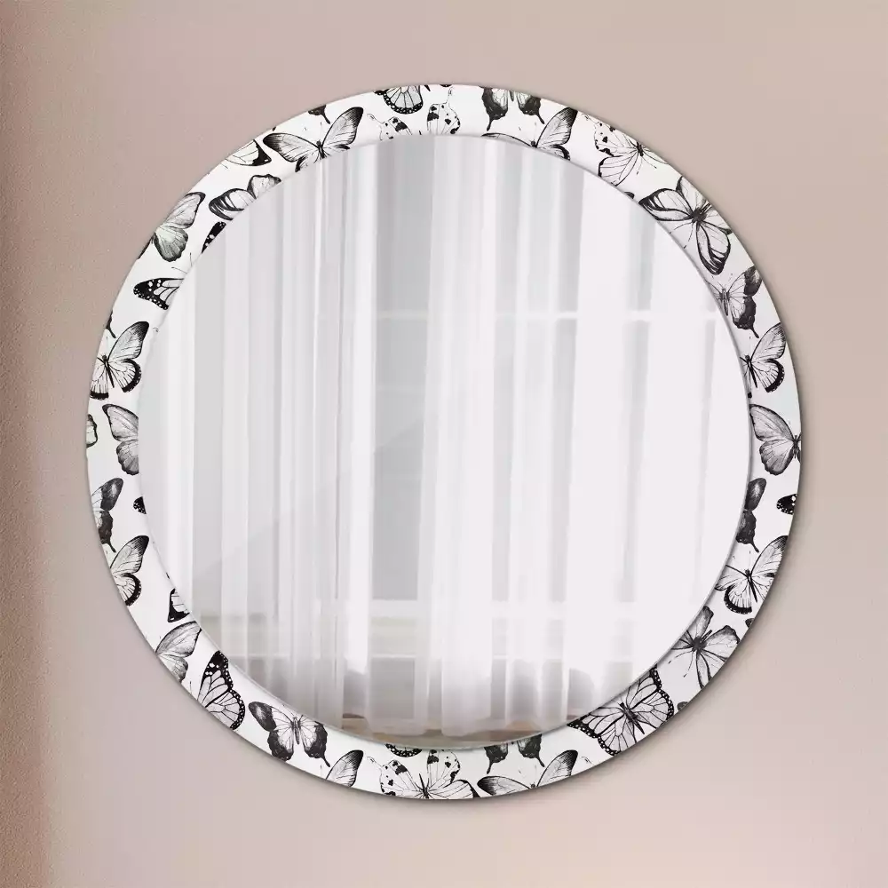 Miroir rond cadre avec impression Papillons