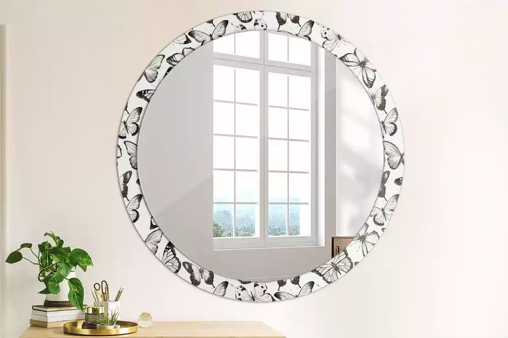 Miroir rond cadre avec impression Papillons