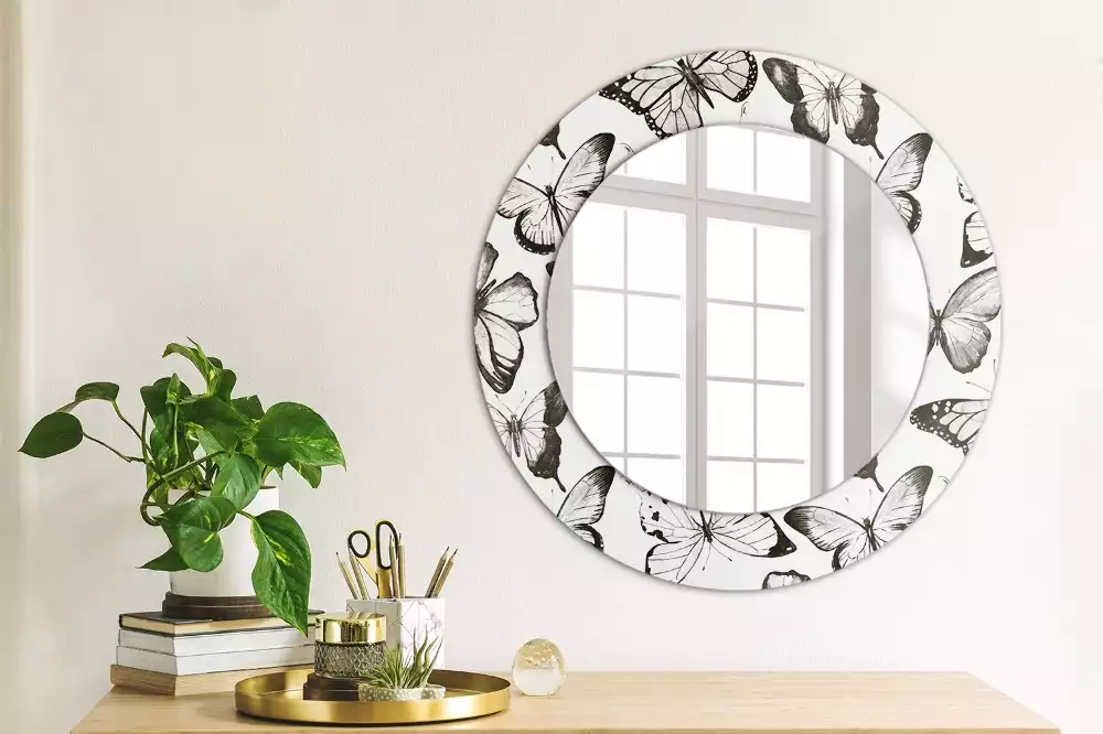 Miroir rond cadre avec impression Papillons