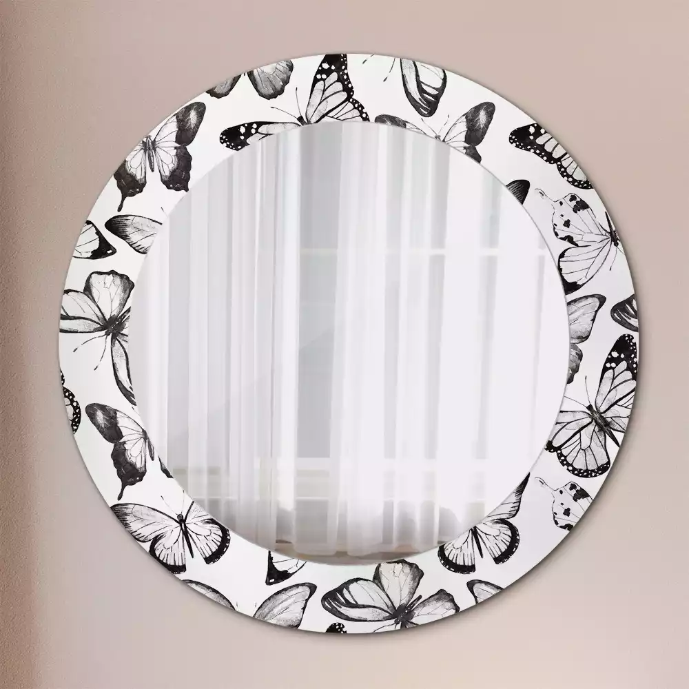 Miroir rond cadre avec impression Papillons