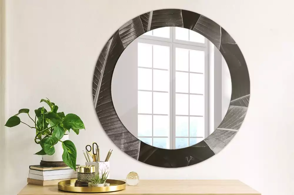 Miroir rond cadre avec impression Palmiers tropicaux