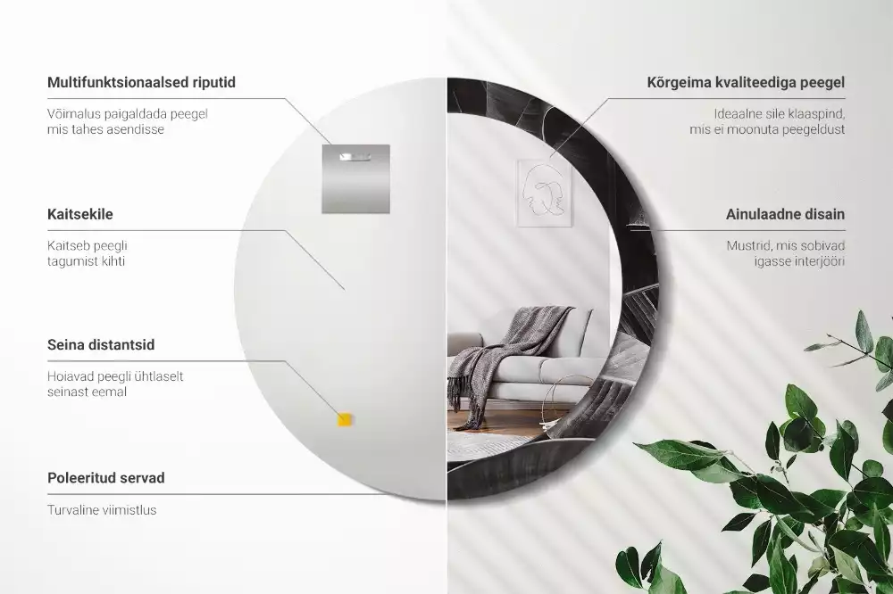 Miroir rond cadre avec impression Palmiers tropicaux