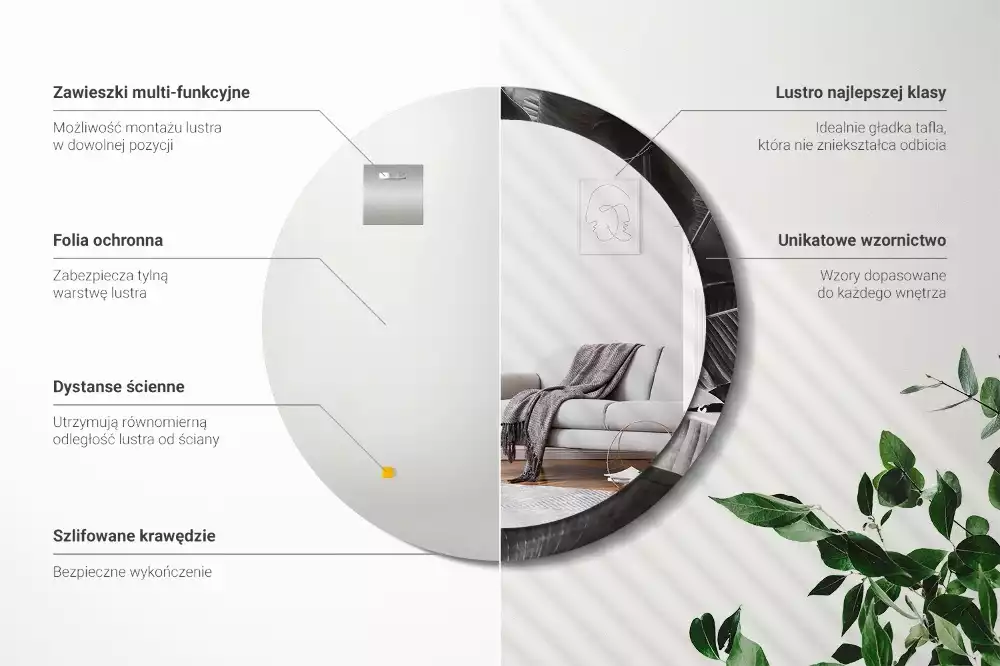 Miroir rond cadre avec impression Palmiers tropicaux