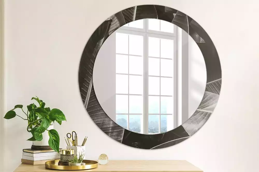 Miroir rond cadre avec impression Palmiers tropicaux