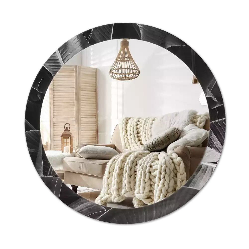 Miroir rond cadre avec impression Palmiers tropicaux