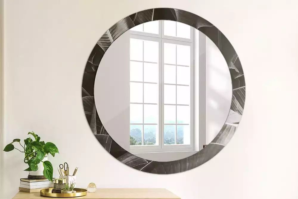 Miroir rond cadre avec impression Palmiers tropicaux