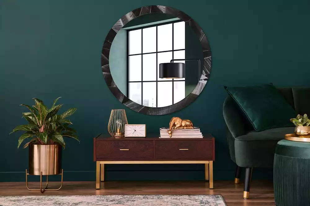 Miroir rond cadre avec impression Palmiers tropicaux