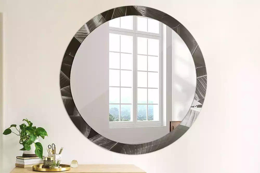 Miroir rond cadre avec impression Palmiers tropicaux