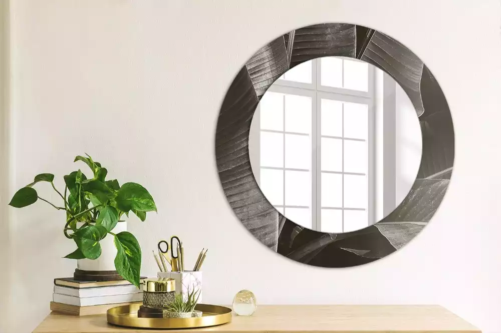 Miroir rond cadre avec impression Palmiers tropicaux