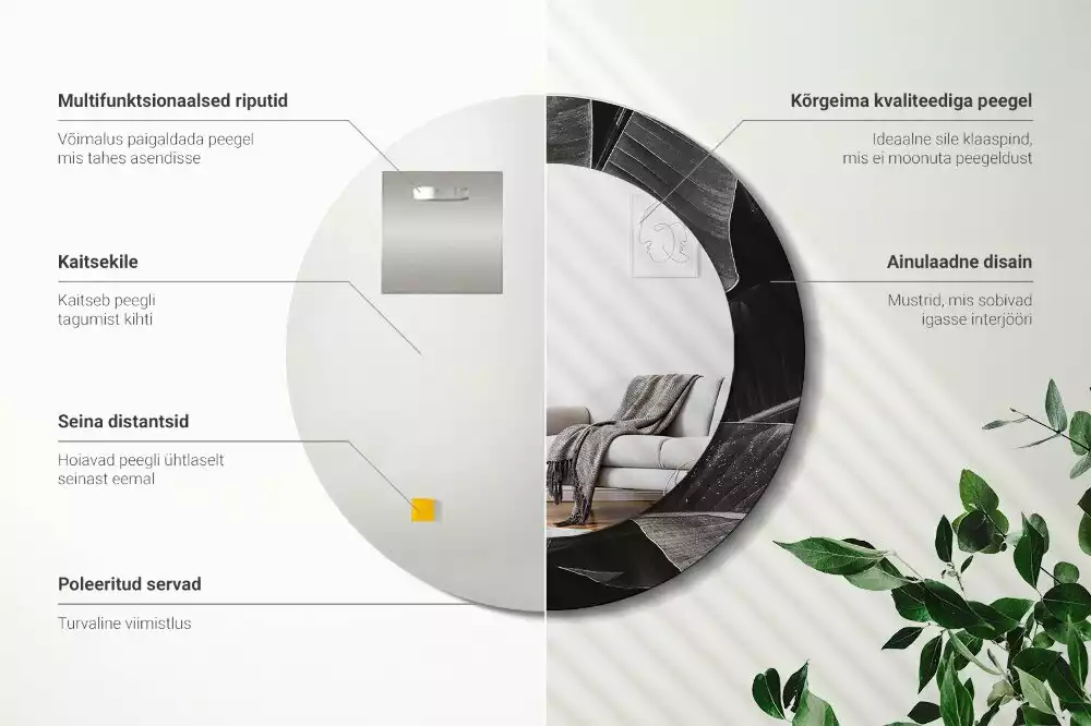 Miroir rond cadre avec impression Palmiers tropicaux