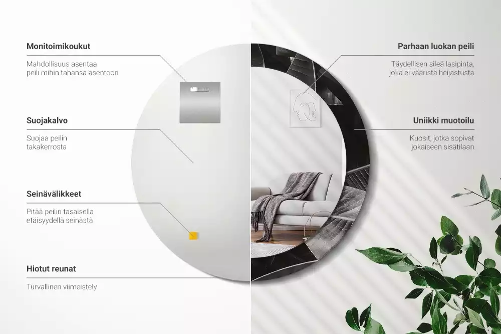 Miroir rond cadre avec impression Palmiers tropicaux