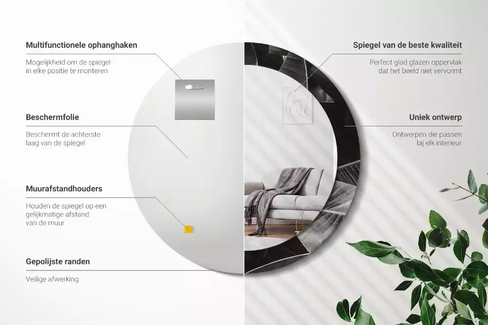 Miroir rond cadre avec impression Palmiers tropicaux