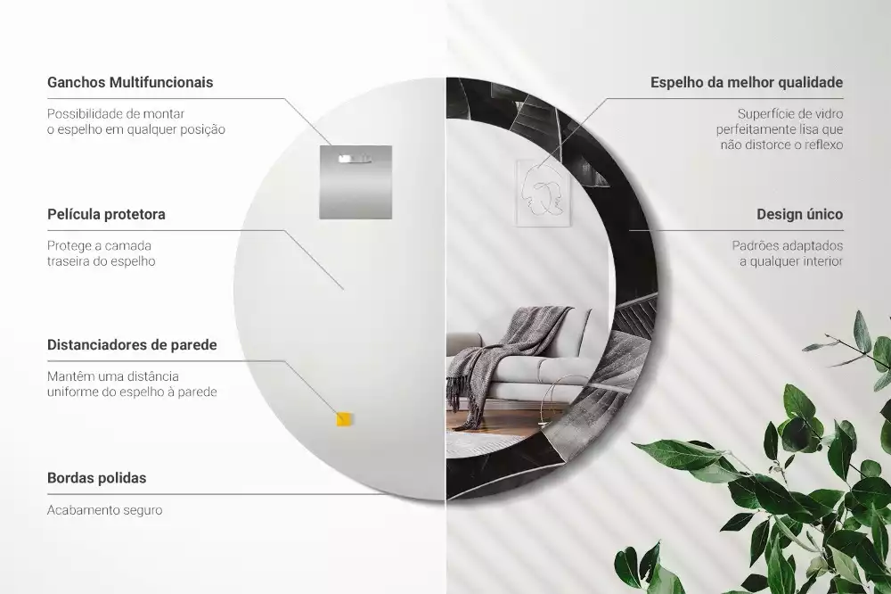 Miroir rond cadre avec impression Palmiers tropicaux