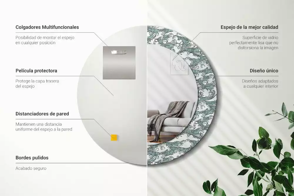 Miroir rond imprimé Nuages