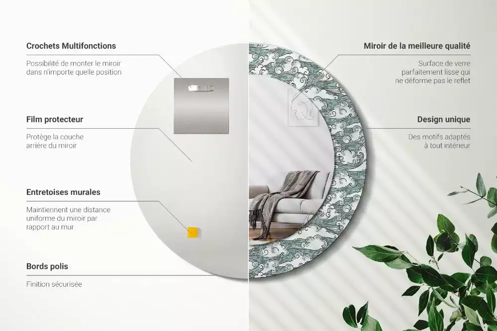 Miroir rond imprimé Nuages