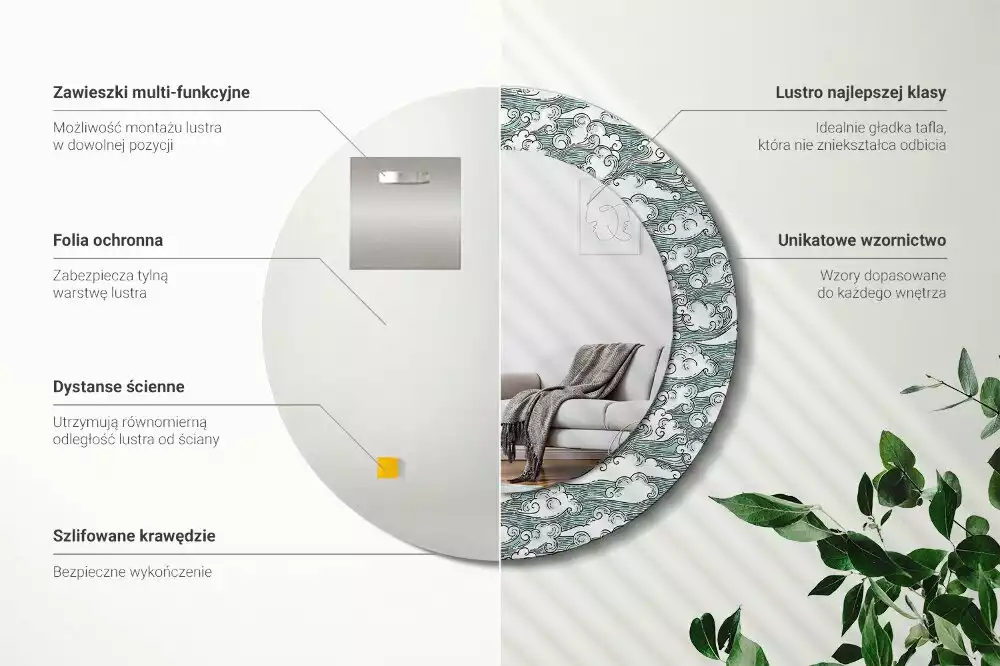 Miroir rond imprimé Nuages