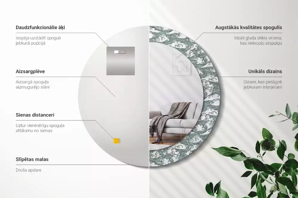 Miroir rond imprimé Nuages