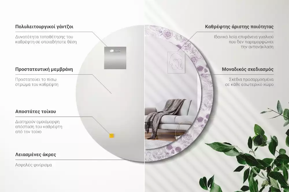 Miroir rond avec décoration Crânes