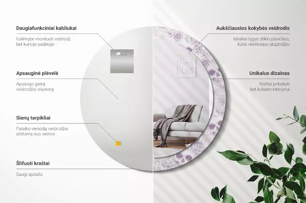 Miroir rond avec décoration Crânes