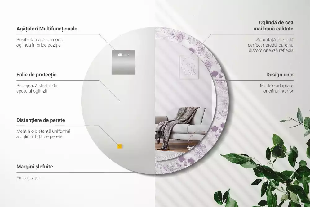 Miroir rond avec décoration Crânes