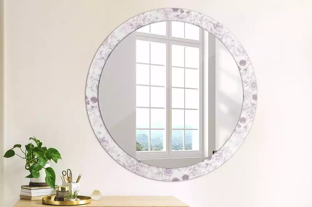 Miroir rond avec décoration Crânes