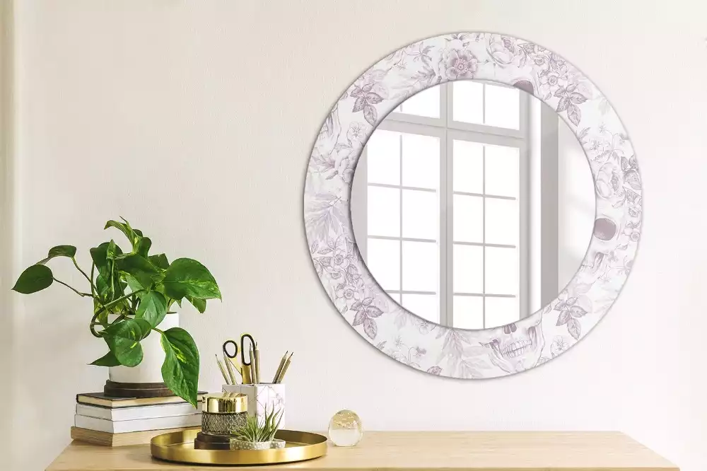 Miroir rond avec décoration Crânes