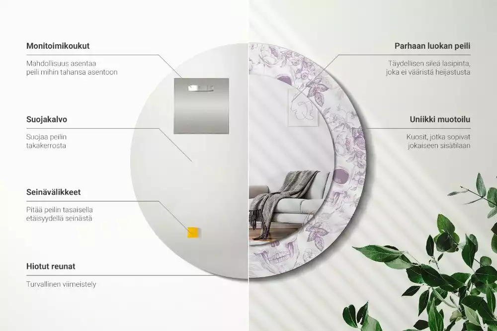 Miroir rond avec décoration Crânes