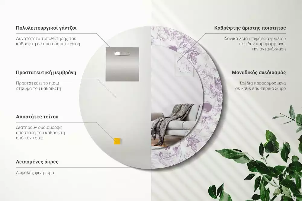 Miroir rond avec décoration Crânes