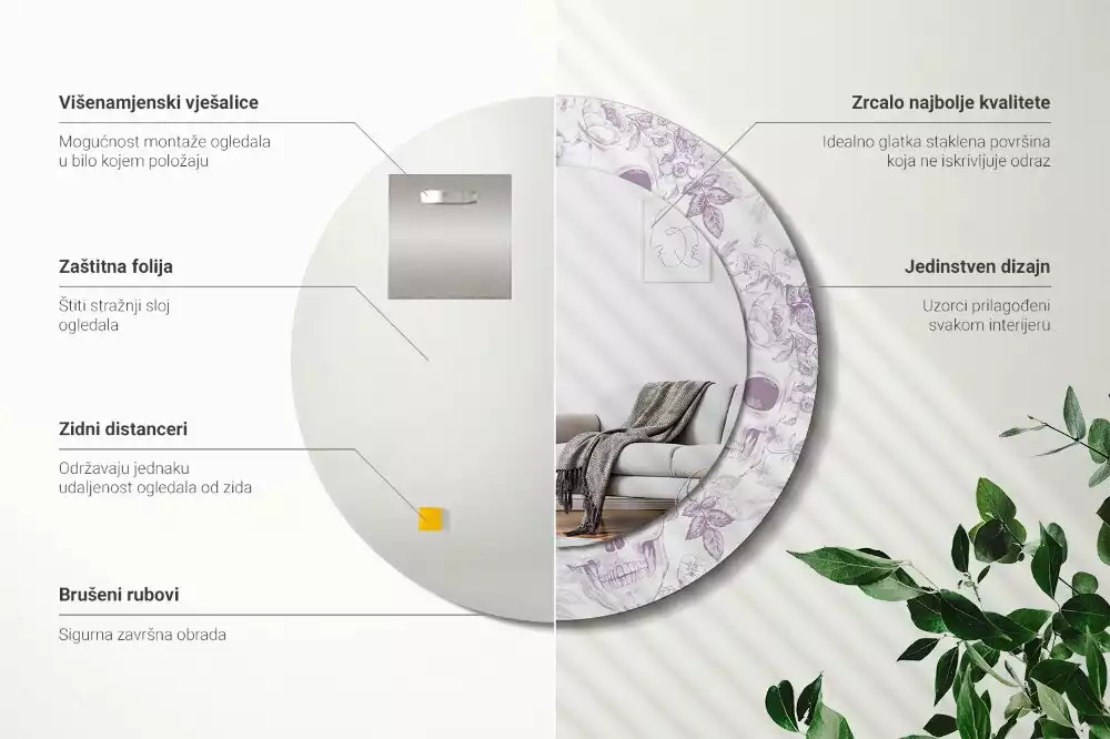 Miroir rond avec décoration Crânes